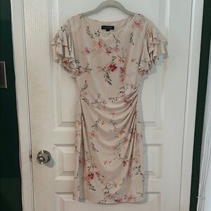 EUC Lauren Ralph Lauren Floral Print Dress - Cream and Pink